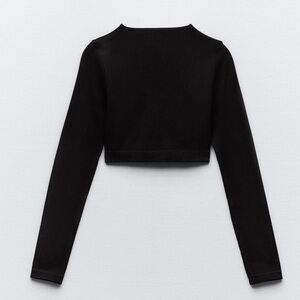 Zara Women’s Size S Black Cropped Long Sleeve Top - Casual, Trendy, Minimalist